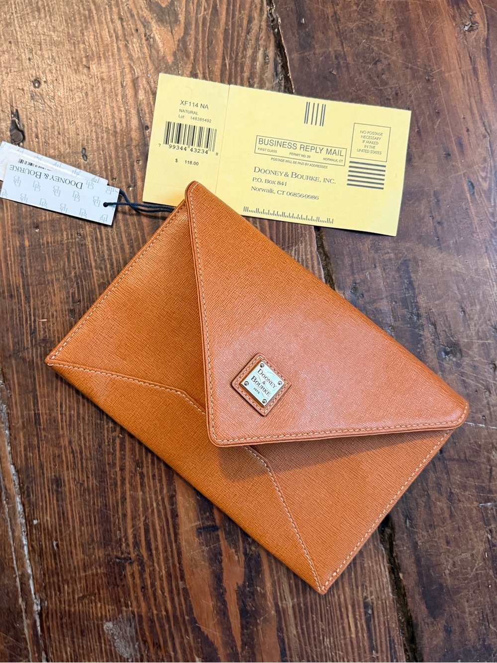 Dooney & Bourke Orange Saffiano Leather Envelope Wallet Clutch